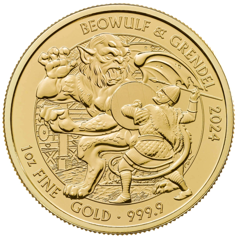 Moneda Beowulf y Grendel 2024 de 1 onza de oro, reverso