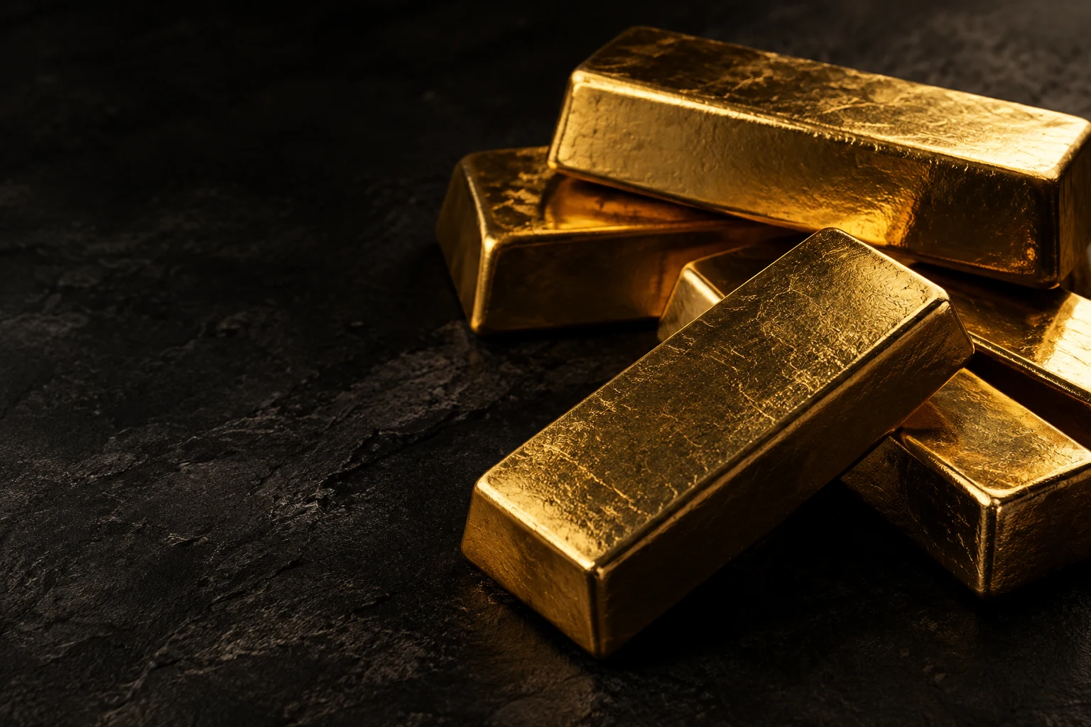 Lingotes de oro sobre una superficie de piedra oscura