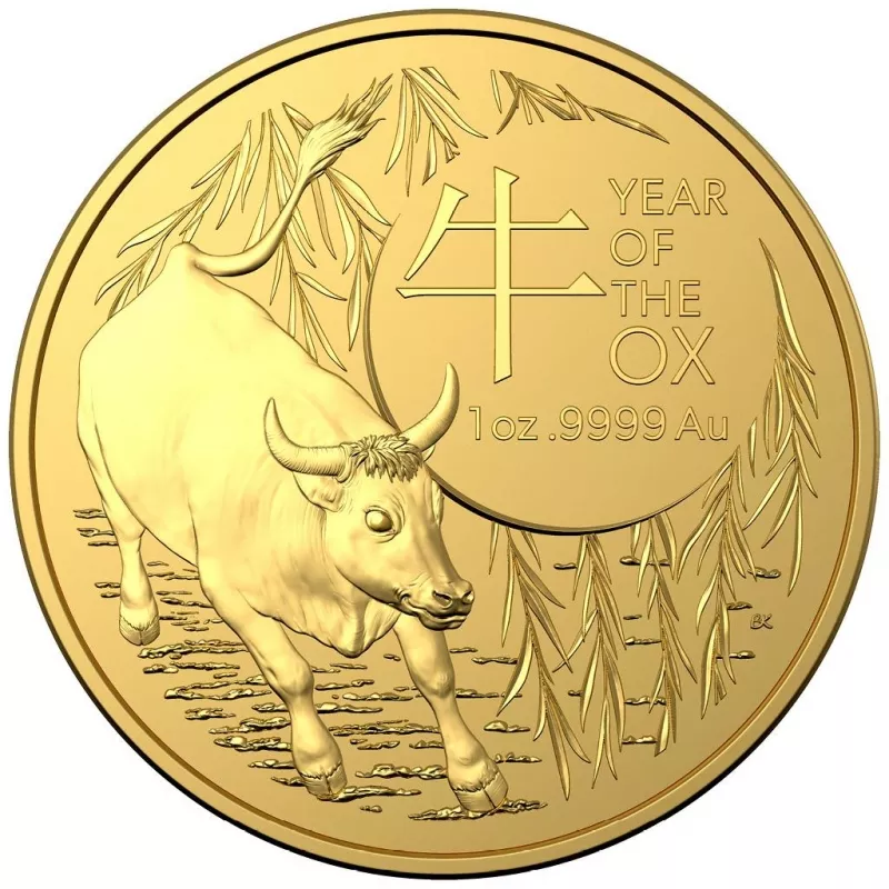 Moneda Lunar III Año del Buey 2021 de oro, reverso