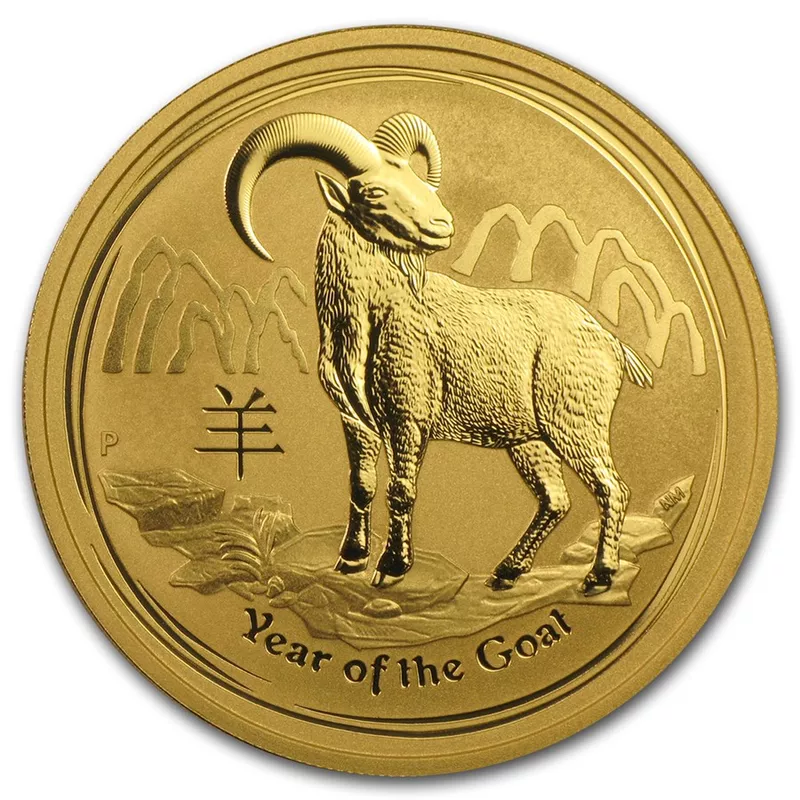 Moneda Lunar II Año de la Cabra 2015 de ½ onza de oro, reverso