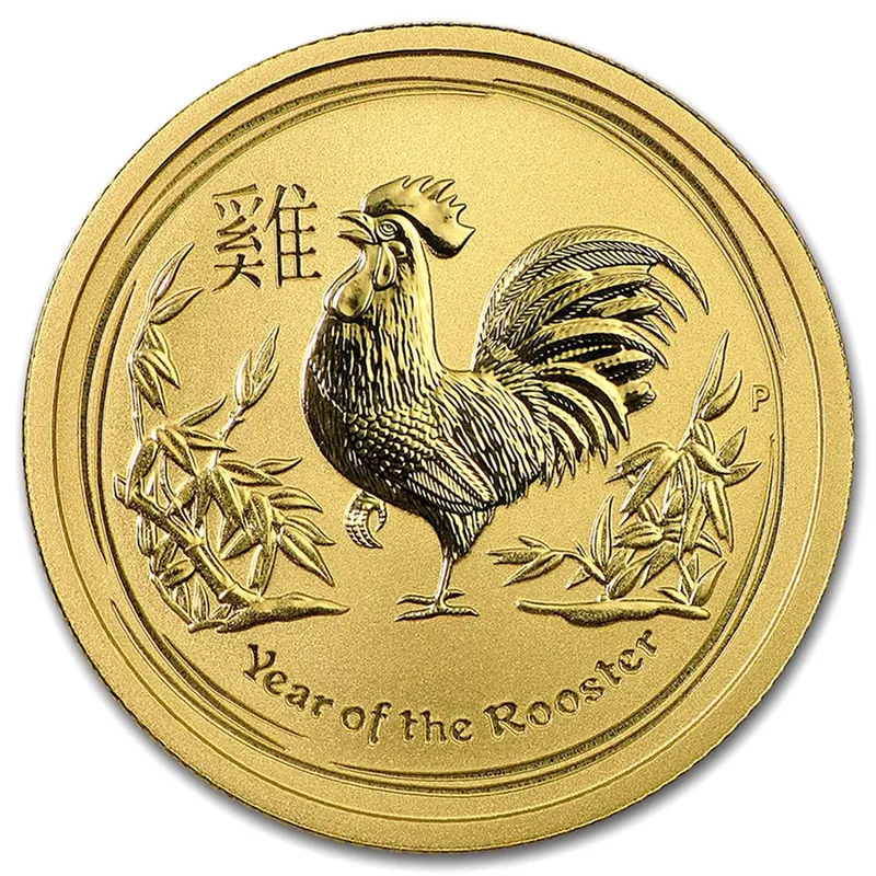 Moneda Lunar II Año del Gallo 2017 de ½ onza de oro, reverso