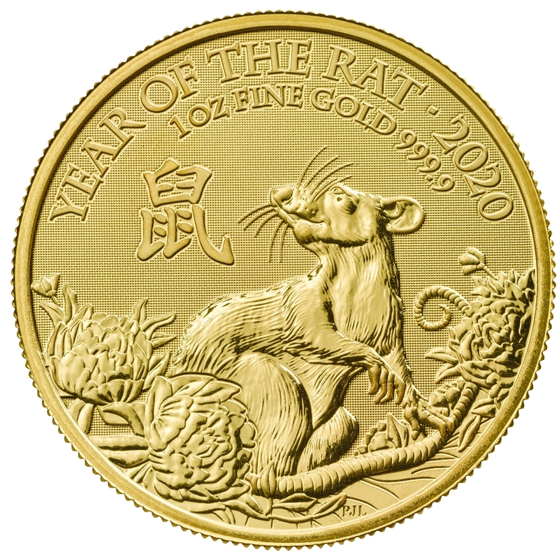 Moneda Lunar Año de la Rata 2020 de Royal Mint, 1 onza de oro, reverso