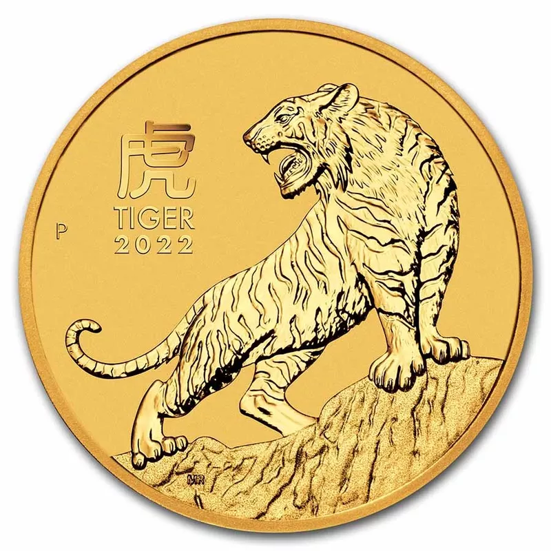 Moneda Lunar III Año del Tigre 2022 de 1 onza de oro, reverso