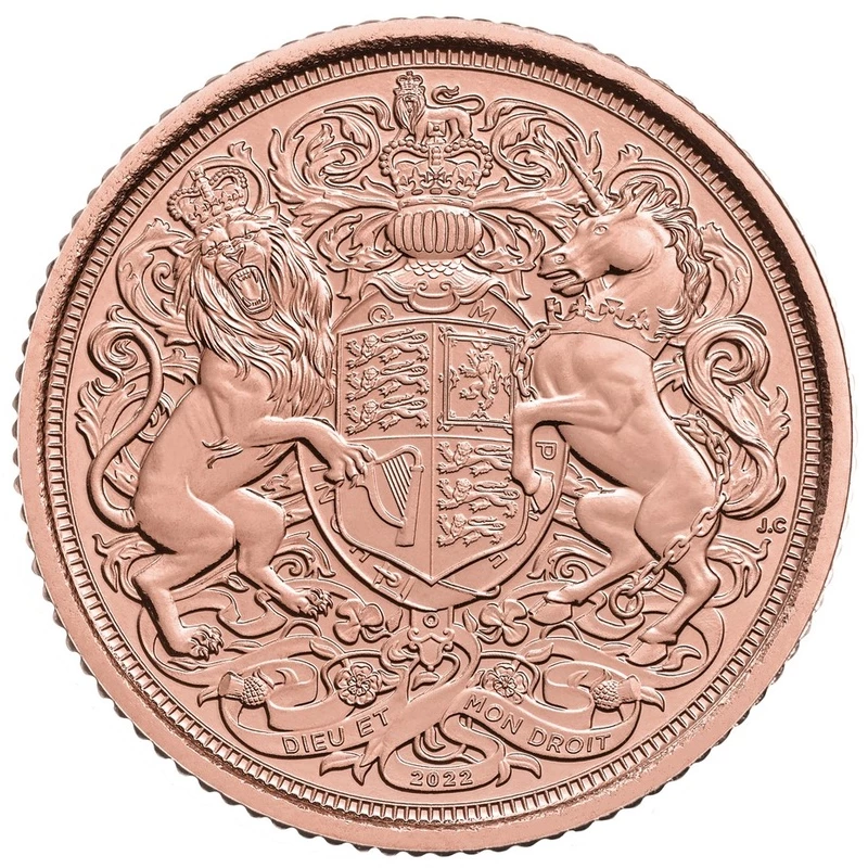 Medio soberano de oro Carlos III 2022, reverso con el escudo real