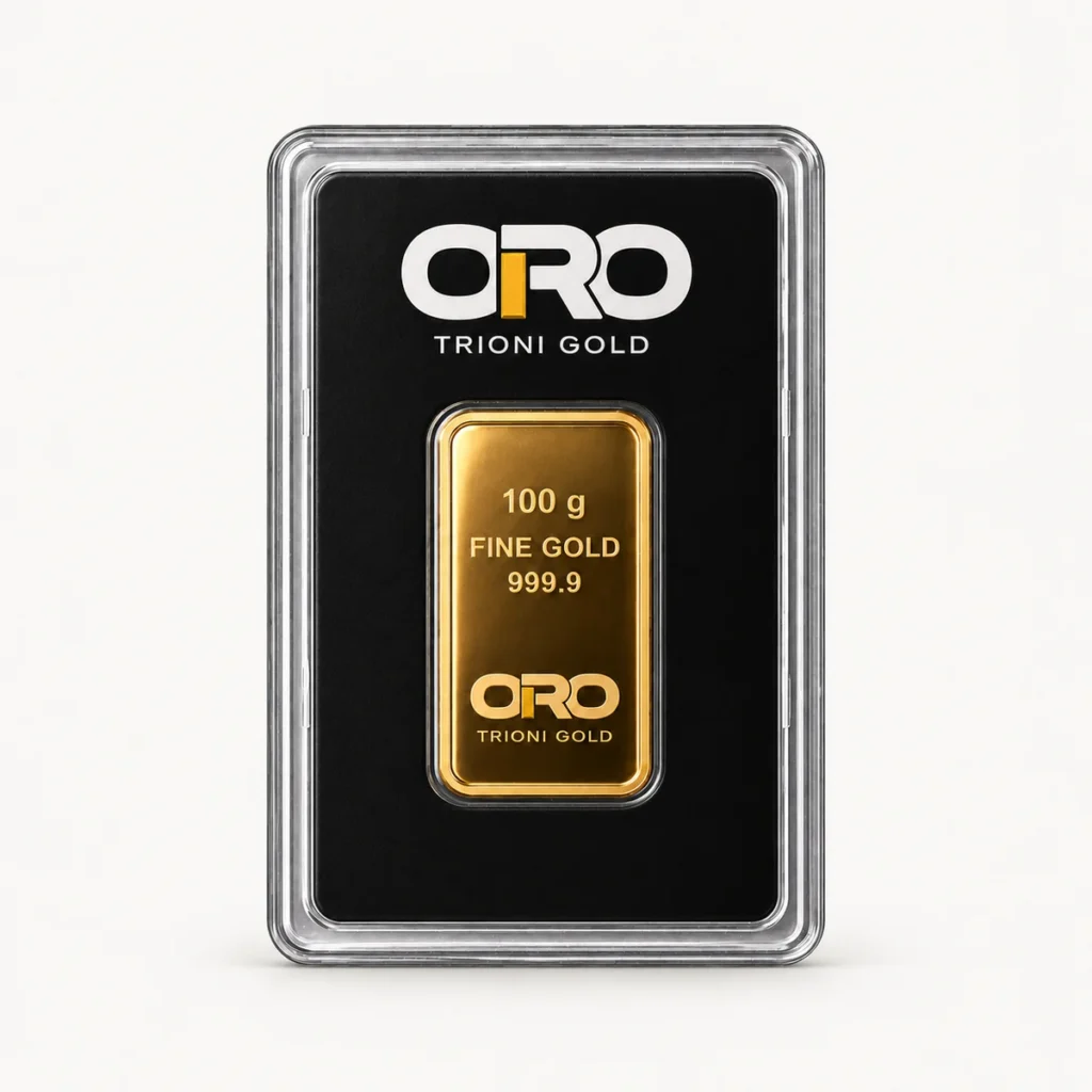 Lingote de oro de 100 g en blíster Trioni Gold