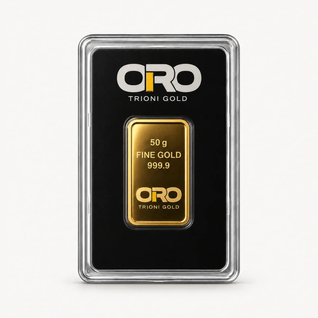 Lingote de oro de 50 g en blíster Trioni Gold